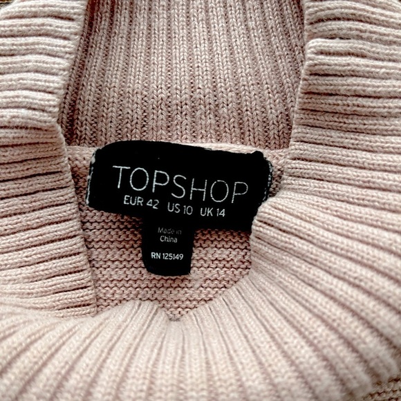 TopShop knitted ribbed mock neck oversized pastel light pink cropped sweater M - Picture 6 of 10
